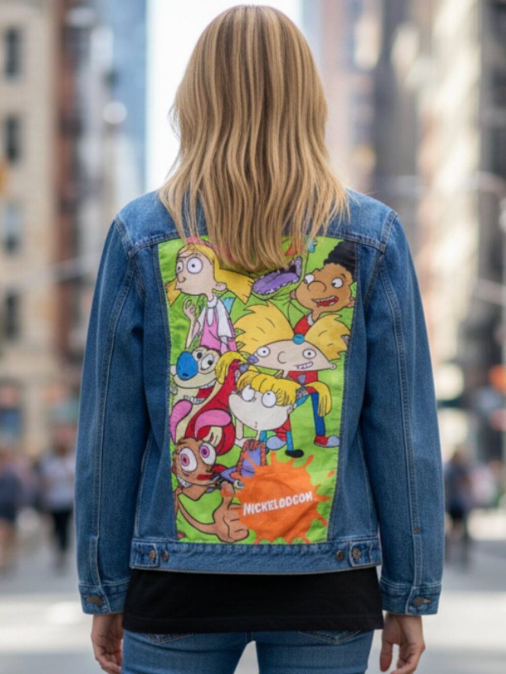 NWT Retro Nickelodeon Characters Jean Jacket - Y2K Streetwear Graphic Back Print